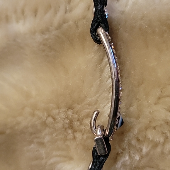 Leather Stripe Necklace/Collar White Chrystal Stud Hook Evil Eye Protection Bead - Picture 6 of 11